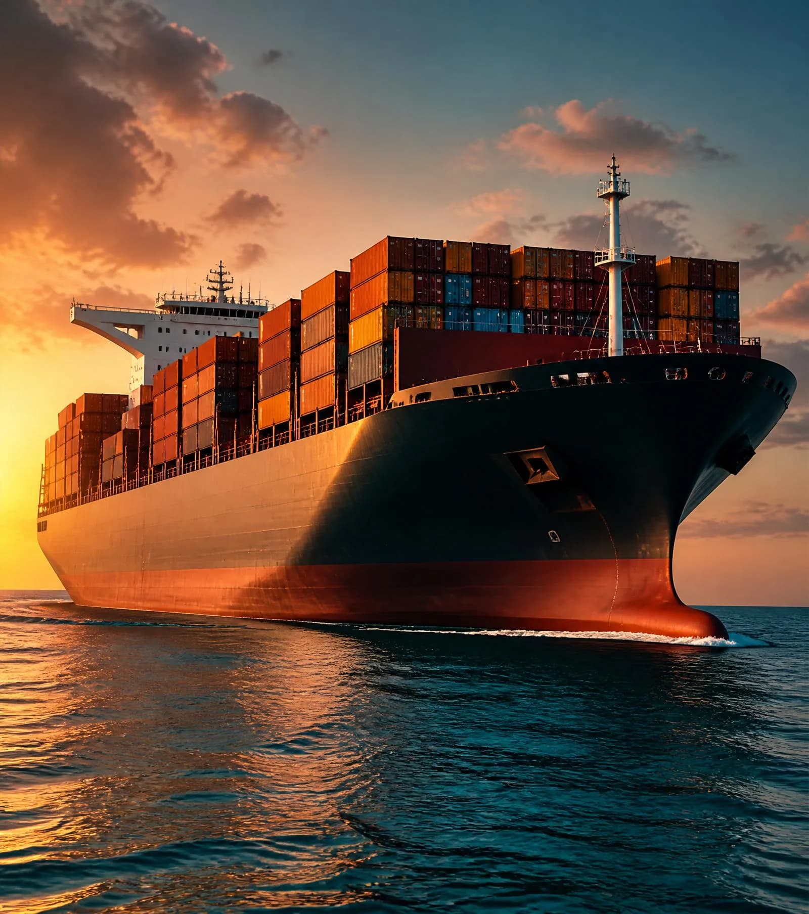Cargo vessel at golden hour