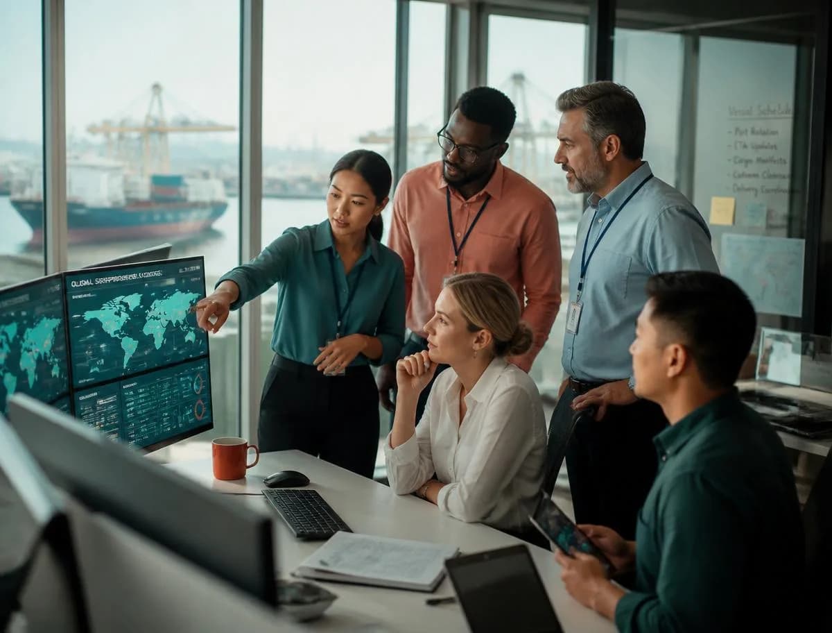 Team reviewing shipping logistics